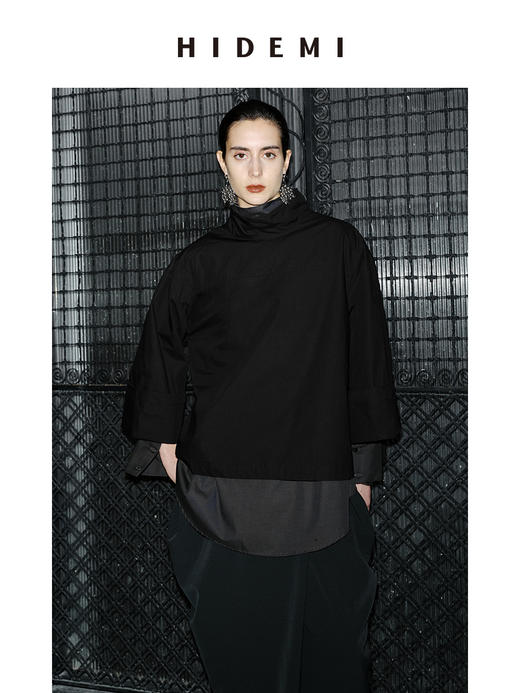 HIDEMI 节日系列极简立领廓形衬衫 黑色/白色 商品图5