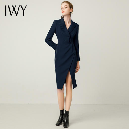 IWY/藏青色洋气长袖西装领韩版通勤名媛包臀裙223209Q1 商品图2