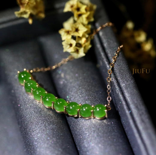 18K玫瑰金和田玉（碧玉）项链--一笑倾城/玉珠直径4mm/链长40+2cm/菠菜绿 商品图2