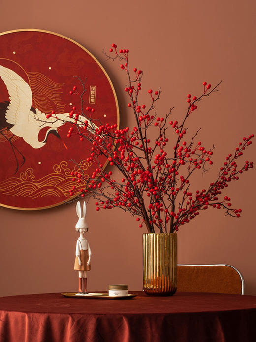 南十字星 中式仿真如意红果发财浆果枝假花客厅电视柜装饰 商品图1