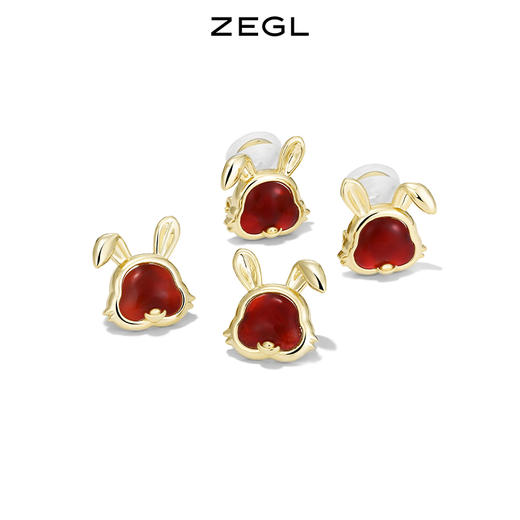 ZEGL设计师本命年系列发财兔子耳夹女无耳洞红玛瑙耳环秋冬耳饰品 商品图3