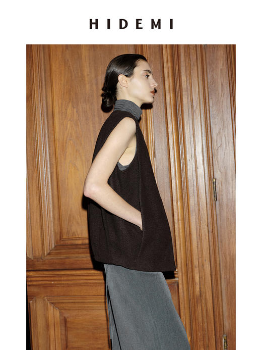 HIDEMI 节日系列极简微茧型粗花呢廓形马夹外套 商品图2