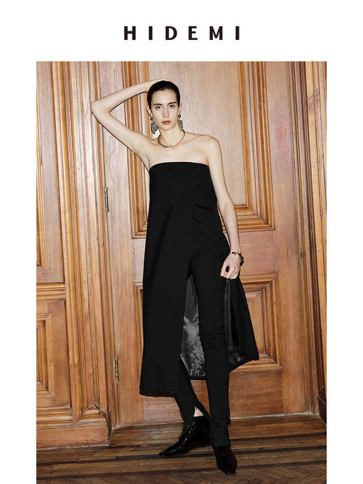 HIDEMI 节日系列多穿式不对称精纺羊毛西服抹胸连衣裙 商品图0