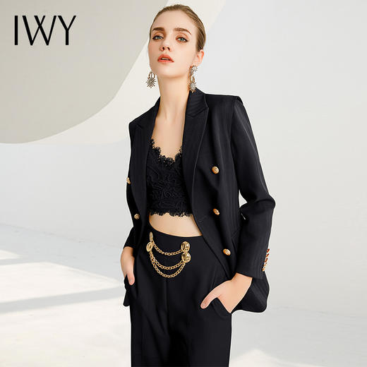IWY/高端洋气时尚套装黑色戗勃领西服外套女名媛个性显瘦套裤223216C1+P6 商品图3