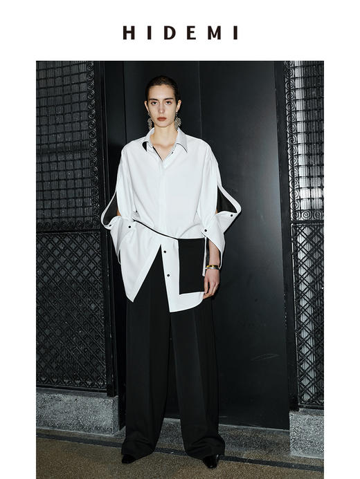HIDEMI 节日系列可拆卸腰包设计感阔腿西裤 黑色/灰色 商品图9