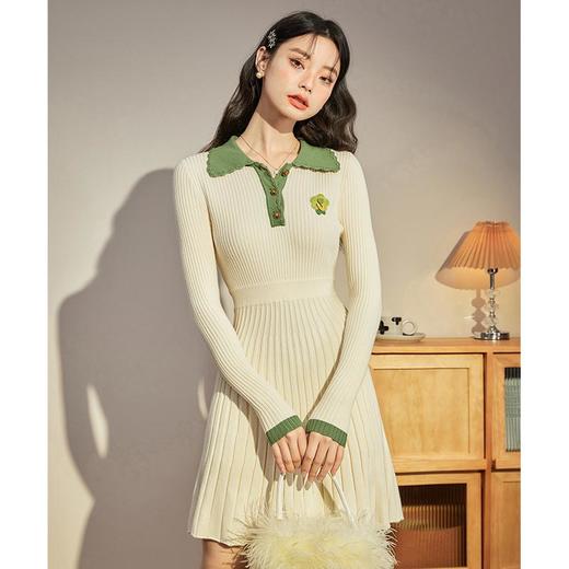 西遇POLO领针织连衣裙女2023年新款拼接撞色收腰显瘦小裙子12021680 商品图1