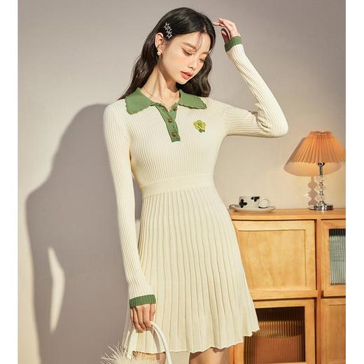 西遇POLO领针织连衣裙女2023年新款拼接撞色收腰显瘦小裙子12021680 商品图4