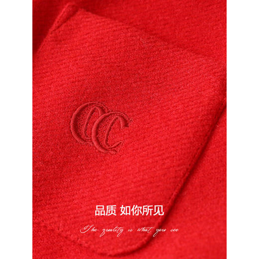 【有赞】COCOBELLA新年红轻奢小香风毛呢外套女刺绣金属扣短外套SC69 商品图4