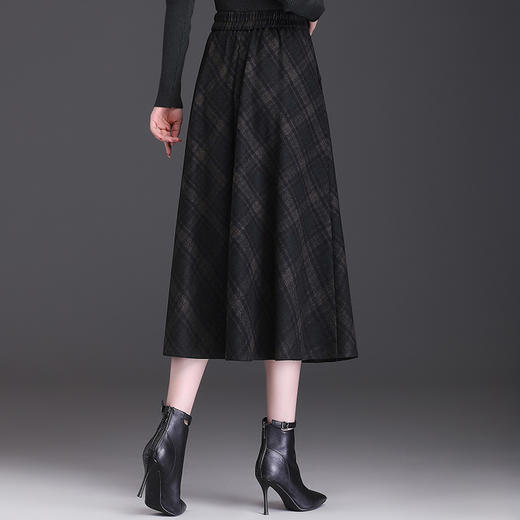 格子简约修身时尚大摆A字裙松紧腰气质毛呢半身裙MYX-JYM-55323-L 商品图2