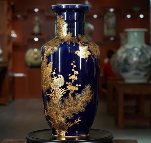 霁蓝描金安居乐业爆竹瓶 商品图0