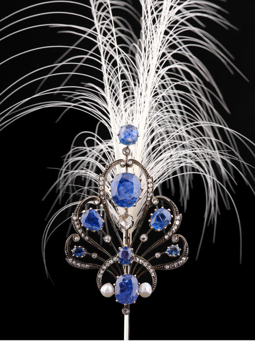 独角鹿西洋古董黄金镶钻石天然海水珍珠斯里兰卡蓝宝石冠冕吊坠 商品图4