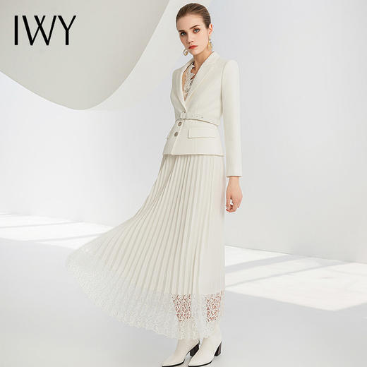 IWY/洋气时尚职业套装女气质白色英伦风长袖西服套装女商务正装百褶裙224001C1+S4 商品图3