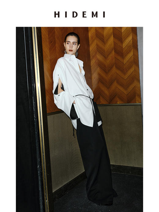 HIDEMI 节日系列双袖纽扣设计感黑白拼色极简衬衫外套 商品图7