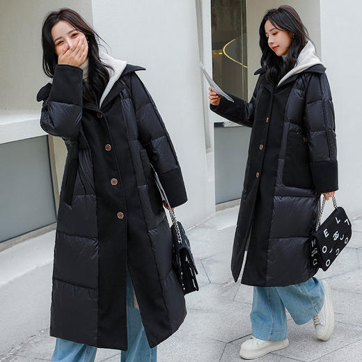 FF-193大码女装加厚胖妹妹200斤针织帽毛呢拼接羽绒服女193 商品图2