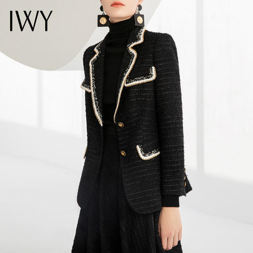 IWY/秋冬法式时尚黑色厚款西装套装女气质小香风名媛修身长袖西服套裙224002C1+S2 商品图1