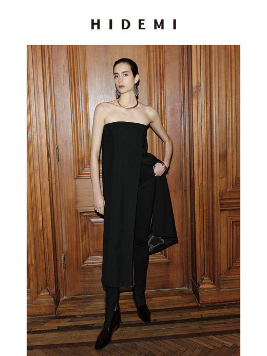 HIDEMI 节日系列多穿式不对称精纺羊毛西服抹胸连衣裙 商品图6