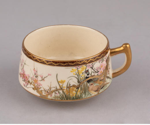 独角鹿西洋古董日本明治时期白山描金缤纷花鸟萨摩烧下午茶套装 商品图3