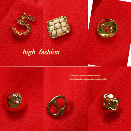 【有赞】COCOBELLA新年红轻奢小香风毛呢外套女刺绣金属扣短外套SC69 商品图3