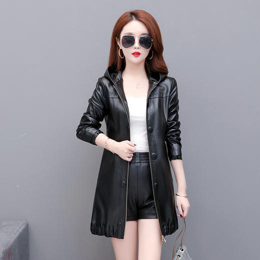 NQS-1383皮衣连帽宽松大码中长款皮衣外套 商品图2