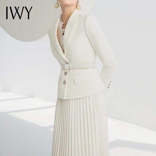 IWY/洋气时尚职业套装女气质白色英伦风长袖西服套装女商务正装百褶裙224001C1+S4 商品图1