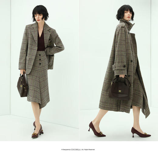 【有赞】HS95COCOBELLA千鸟格不规则半身裙高腰通勤毛呢西装裙 商品图3