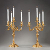 独角鹿西洋古董Henri Vian工坊路易十五风铜鎏金四枝头烛台一对 商品缩略图0