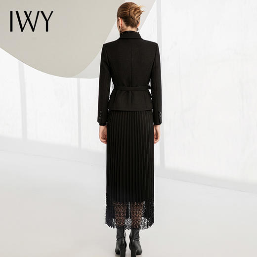IWY/高端黑色时尚套装女秋名媛气质长袖小西装套裙通勤女士正装百褶裙224001C1+S4 商品图4