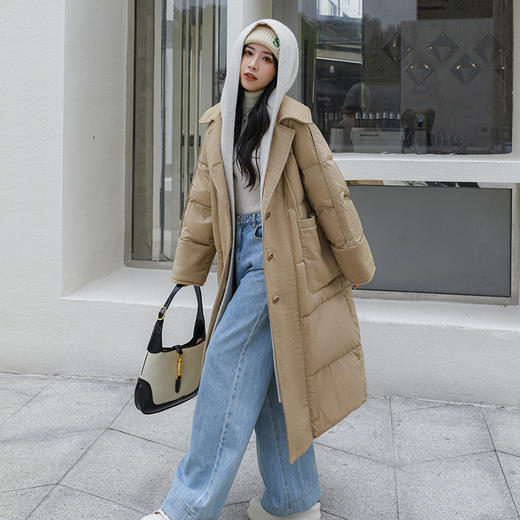 FF-193大码女装加厚胖妹妹200斤针织帽毛呢拼接羽绒服女193 商品图4