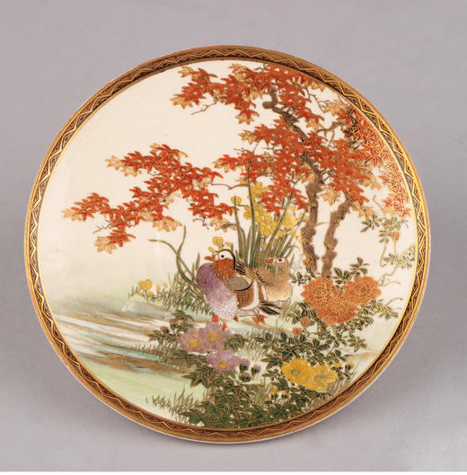 独角鹿西洋古董日本明治时期白山描金缤纷花鸟萨摩烧下午茶套装 商品图4