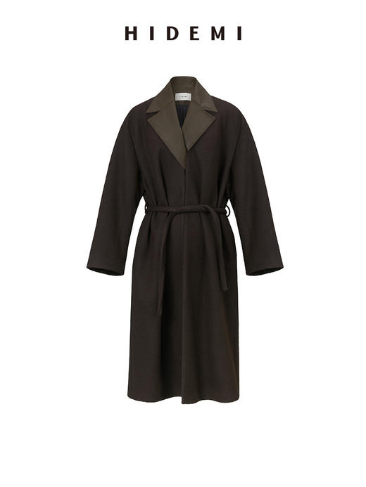 HIDEMI 【赵丽颖同款】节日系列极简分体两件式毛呢阔型浴袍腰带长款大衣 商品图5