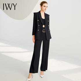 IWY/高端洋气时尚套装黑色戗勃领西服外套女名媛个性显瘦套裤223216C1+P6