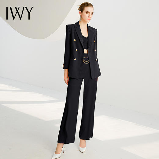IWY/高端洋气时尚套装黑色戗勃领西服外套女名媛个性显瘦套裤223216C1+P6 商品图0