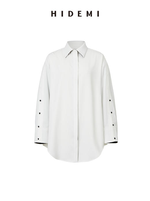 HIDEMI 节日系列双袖纽扣设计感黑白拼色极简衬衫外套 商品图8