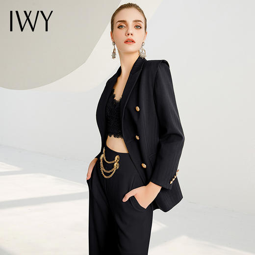 IWY/高端洋气时尚套装黑色戗勃领西服外套女名媛个性显瘦套裤223216C1+P6 商品图4