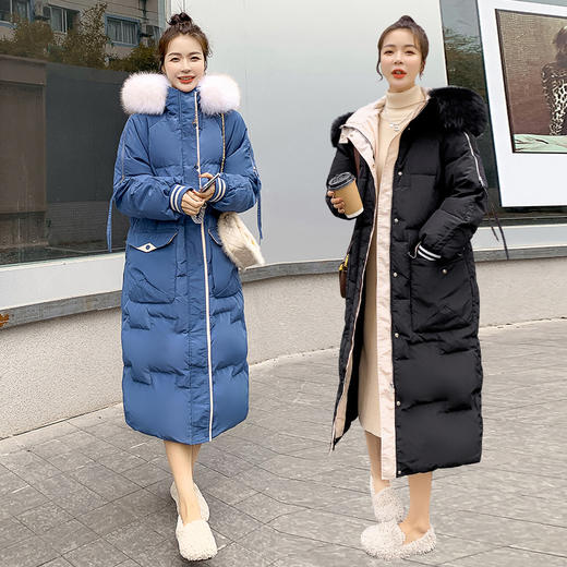 FF-184加长款过膝撞色胖mm特大码加肥女加厚羽绒服184 商品图2