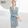 IWY/新款通勤职业连衣裙蓝色长袖双排扣英伦风白领修身正装一步裙223214Q1 商品缩略图1