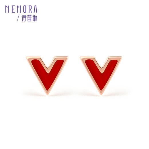 MEMORA诗普琳珠宝玫瑰18K金红色v字耳钉送女朋友-KEE00201（线上专供） 商品图5
