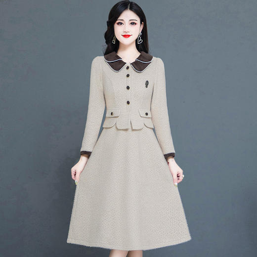 YQM 262116-Y厚款针织毛绒连衣裙时尚假两件中长连衣裙 商品图0