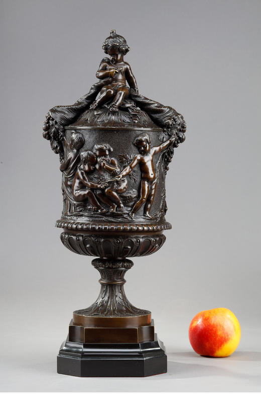 独角鹿西洋古董法国大理石路易十五风丰收小天使青铜浮雕高脚樽 商品图1