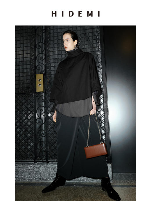 HIDEMI 节日系列极简立领廓形衬衫 黑色/白色 商品图9
