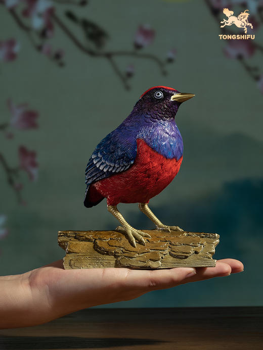铜师傅 全铜摆件《铜师傅百鸟集》之榴红八色鸫 家居桌面饰品 商品图4