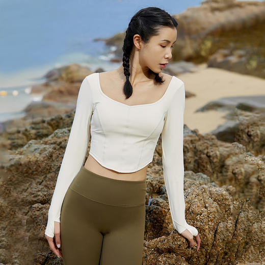 【裸感】温柔花领运动长袖【带胸垫】 商品图1