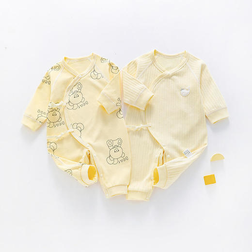 【新生儿四季款 】小汤元纯棉婴儿连体衣春秋无骨宝宝衣服偏襟系带连体衣 商品图4