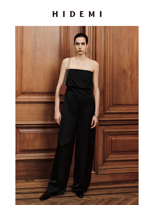 HIDEMI 节日系列轻礼服黑色抹胸式极简连体裤 商品图0