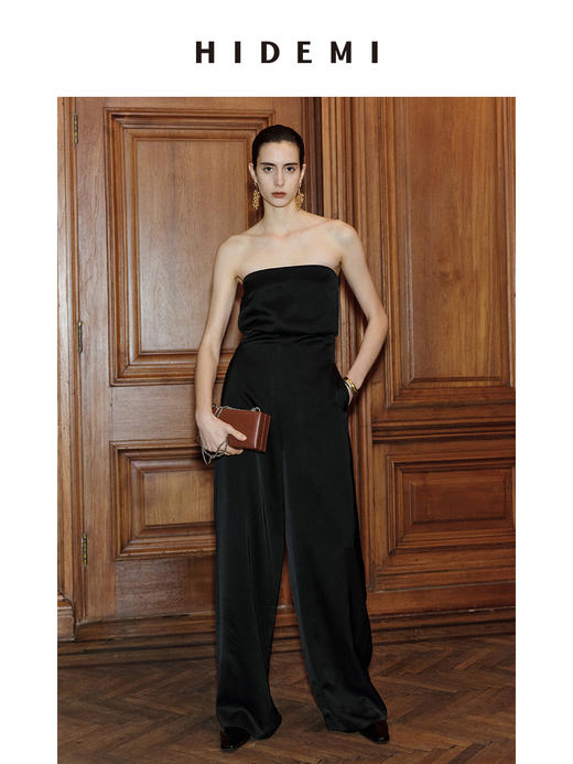 HIDEMI 节日系列轻礼服黑色抹胸式极简连体裤 商品图4