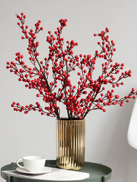 南十字星 中式仿真如意红果发财浆果枝假花客厅电视柜装饰