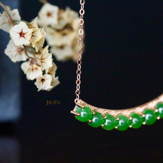 18K玫瑰金和田玉（碧玉）项链--一笑倾城/玉珠直径4mm/链长40+2cm/菠菜绿 商品图1