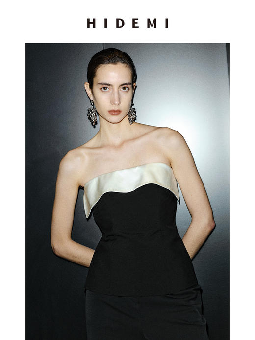 HIDEMI 节日系列轻礼服极简花苞翻边式设计感精纺羊毛醋酸抹胸 商品图6
