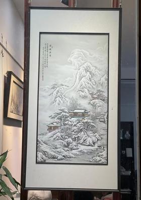 粉彩梁园飞雪瓷板画