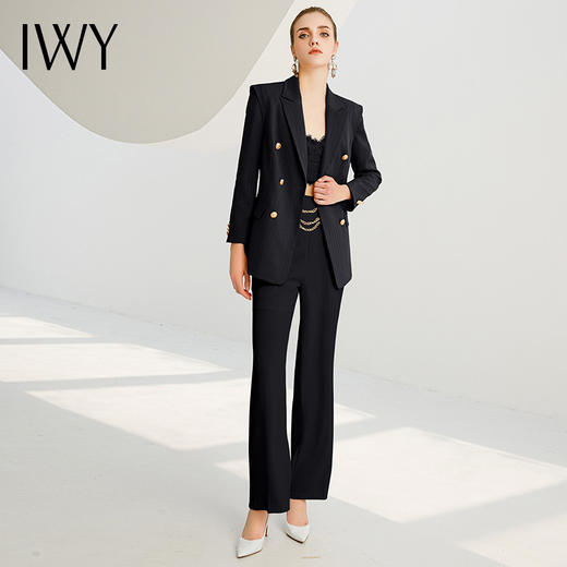 IWY/高端洋气时尚套装黑色戗勃领西服外套女名媛个性显瘦套裤223216C1+P6 商品图1